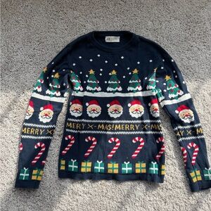 H&M Navy Christmas Sweater with Santa and Candy Cane